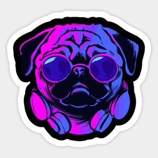 Synthwave Pug Dog Lover Puppy Sticker